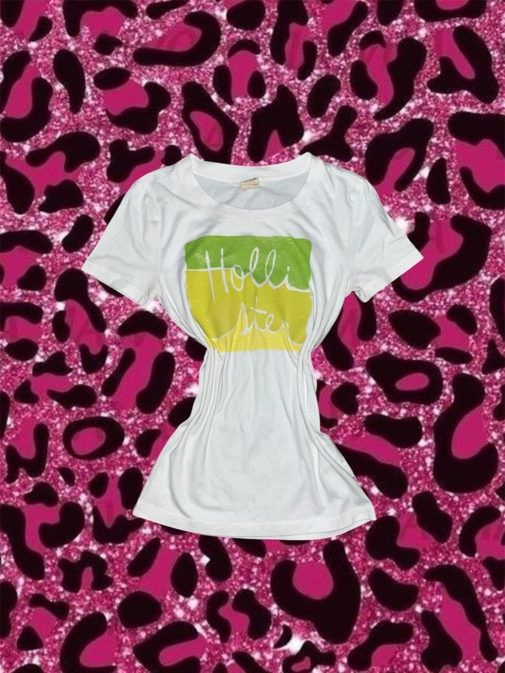 Hollister White Logo Graphic Tee in Green and Yellow